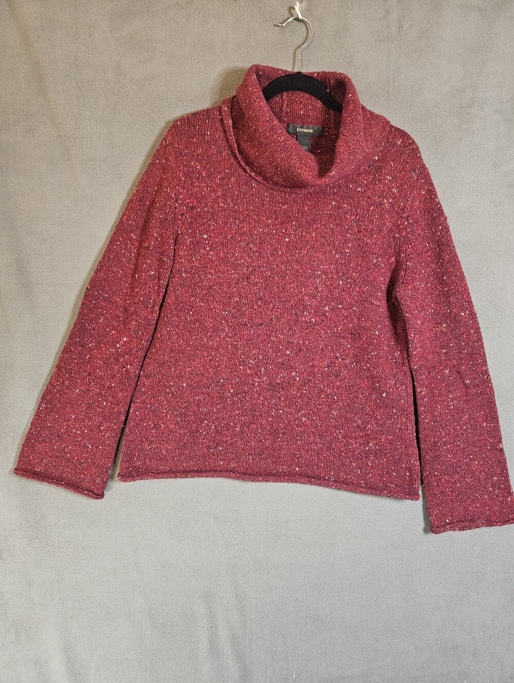 Vintage 90s Express Womens XL Red Turtleneck Sweater Wool Blend Flare Sleeve